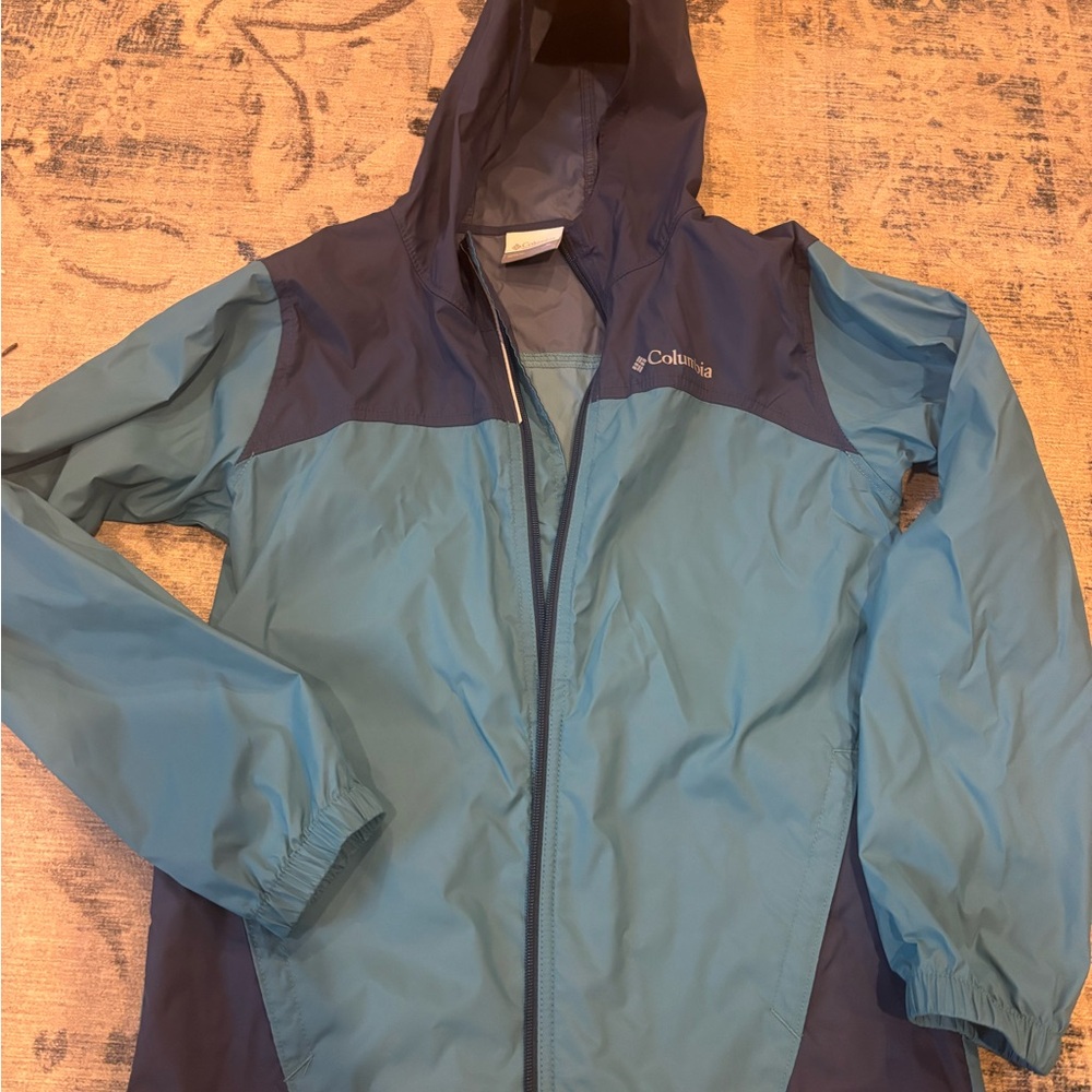Columbia Boys Navy and Teal Hooded Rain Jacket